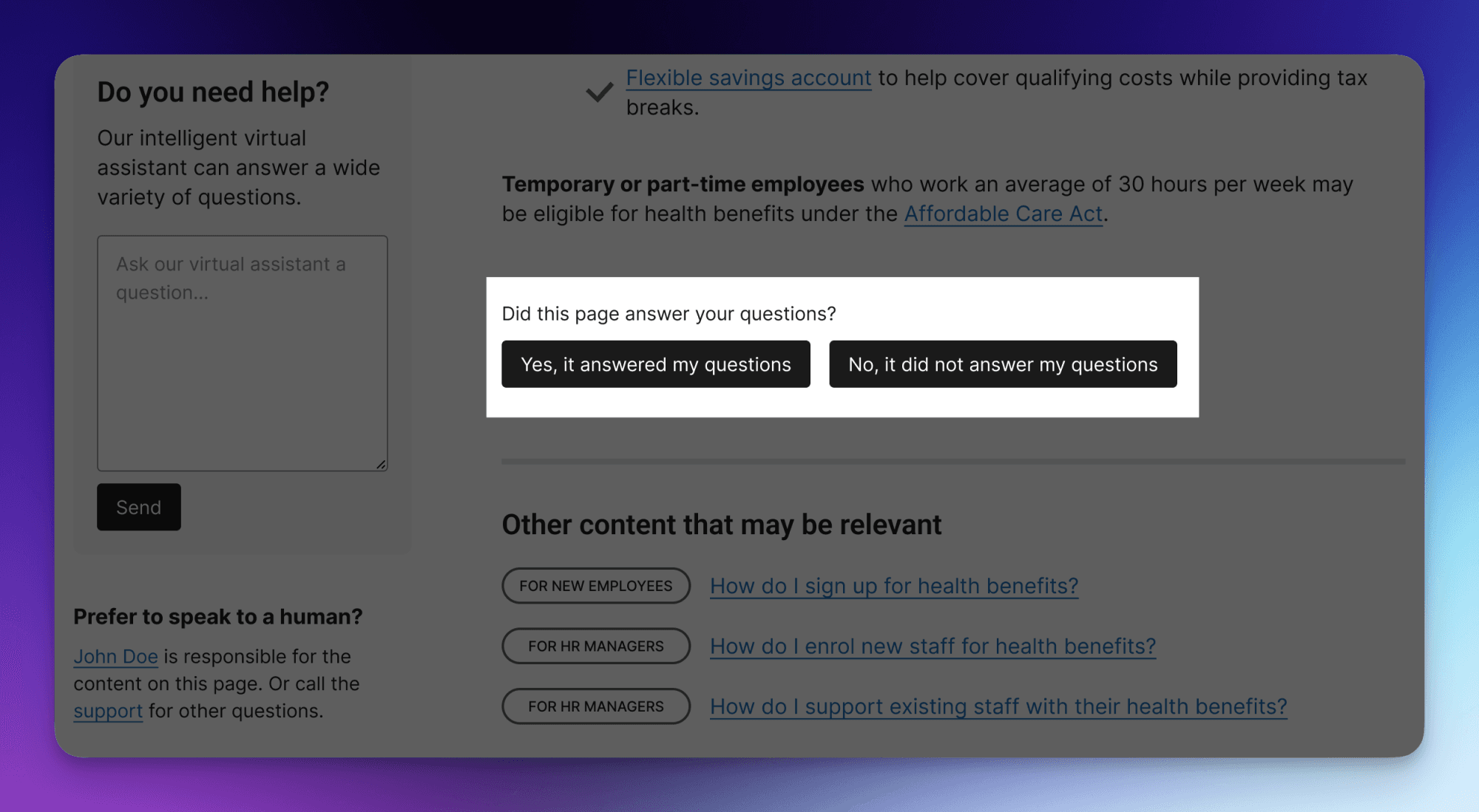 Việc thêm một khảo sát ngắn gồm một câu hỏi vào mỗi trang sẽ cung cấp phản hồi cho người tạo nội dung.